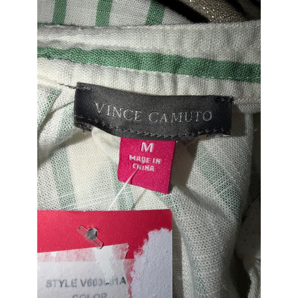 Vince Camuto Eucalyptus Green & White Striped Linen-Blend Blouse — Size M - Picture 8 of 12